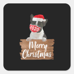Womens Christmas Dog Gift Boston Terrier 2020 Mask Square Sticker