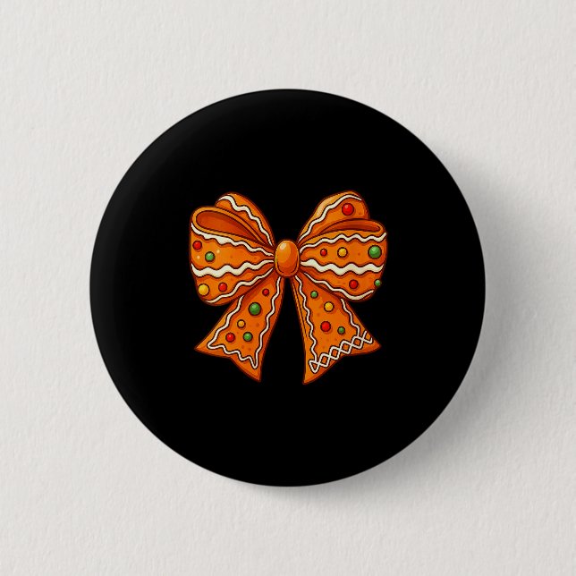 Womens Christmas Gingerbread Coquette Bow Xmas For 2 Inch Round Button (Front)