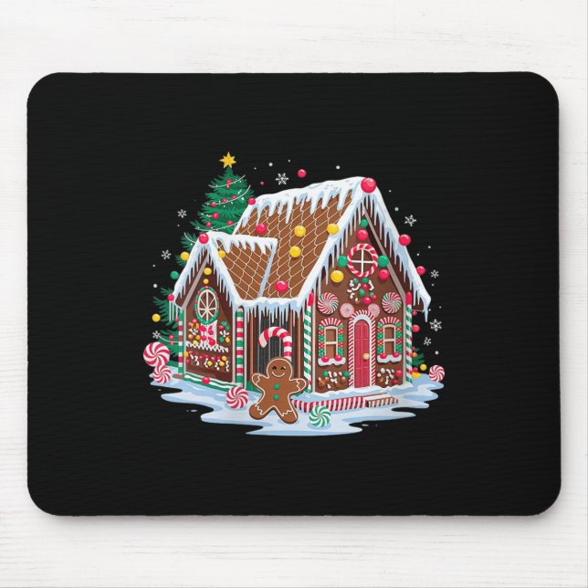 Womens Christmas Gingerbread House Candy Cane X-ma Mouse Pad (Front)