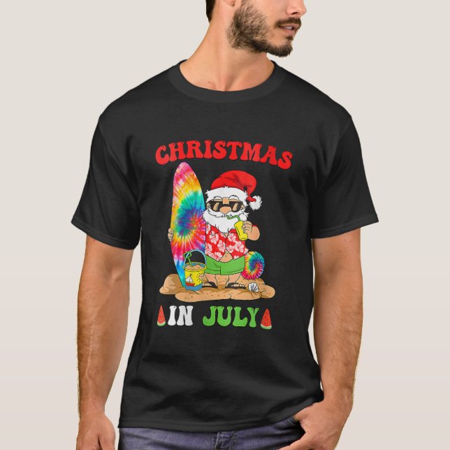 Womens Christmas In July Santa Tie Dye Summer Surf T-Shirt (Front)