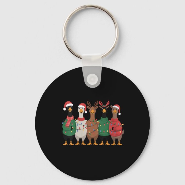Womens Christmas Lights Goose Santa Funny Xmas Duc Keychain (Front)
