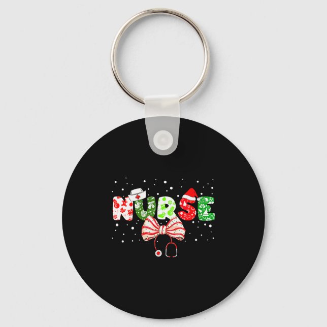 Womens Christmas Nurse Stethoscope Xmas Coquette B Keychain (Front)