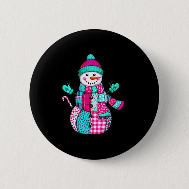 Womens Christmas Patchwork Snowman Preppy Retro Me 2 Inch Round Button (Front)