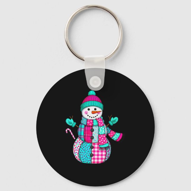 Womens Christmas Patchwork Snowman Preppy Retro Me Keychain (Front)
