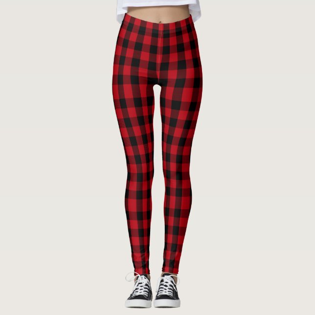Women's Christmas Red/Black Plaid Leggings (Front)