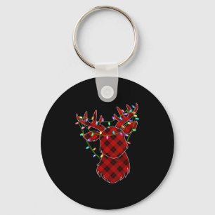 Womens Christmas Red Buffalo Plaid Reindeer Xmas L Keychain