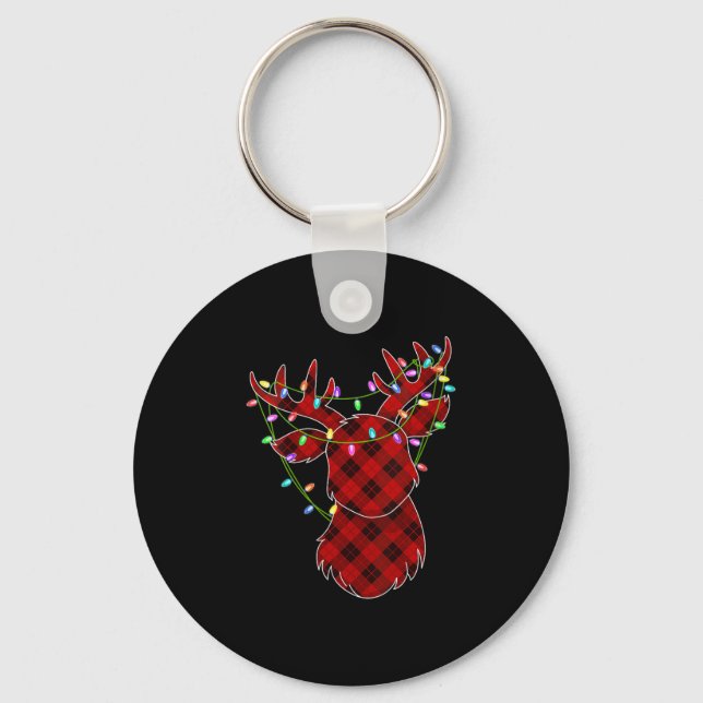 Womens Christmas Red Buffalo Plaid Reindeer Xmas L Keychain (Front)