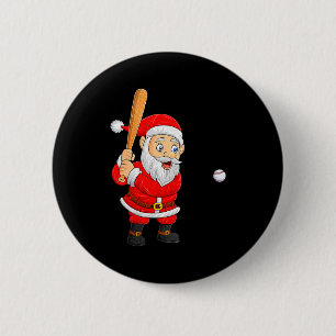 Womens Christmas Santa Playing Baseball Xmas Funny 2 Inch Round Button