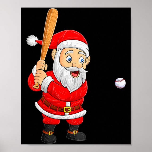 Womens Christmas Santa Playing Baseball Xmas Funny Poster (Front)