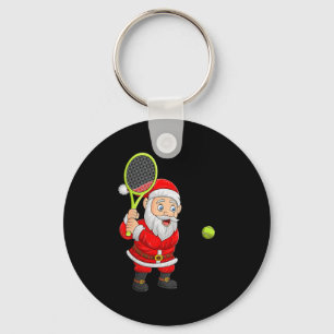 Womens Christmas Santa Playing Tennis Xmas Funny S Keychain