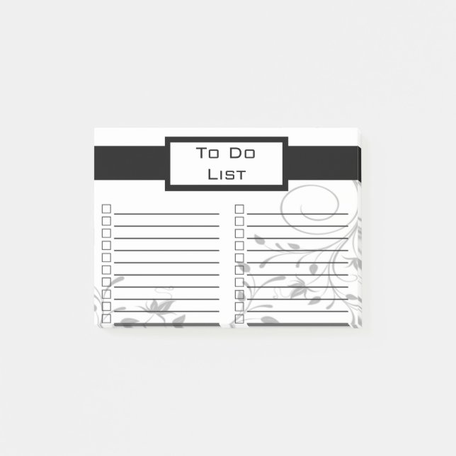 Womens Classic Black White Swirly To Do List Post-it Notes (Front)