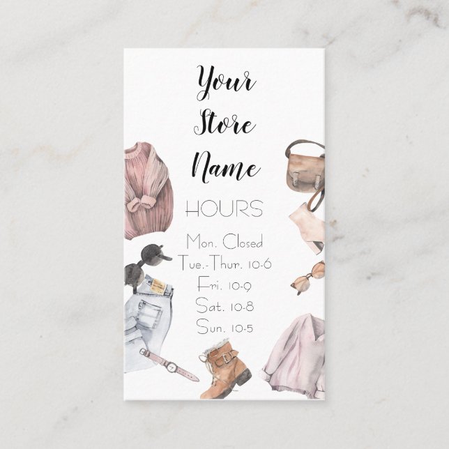 Womens Clothing Boutique Store Hours Business Card (Front)