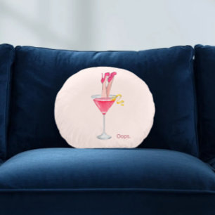 Women's Cocktail Humour, Pink Drink Illustration Round Pillow