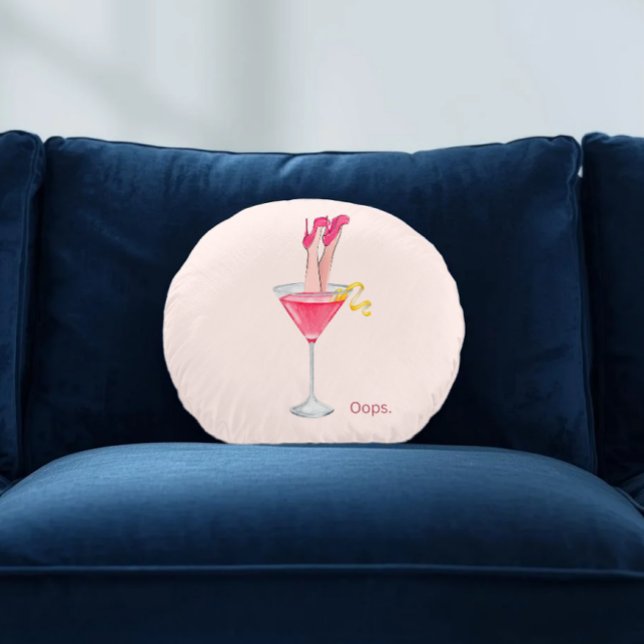 Women's Cocktail Humour, Pink Drink Illustration Round Pillow (Creator Uploaded)