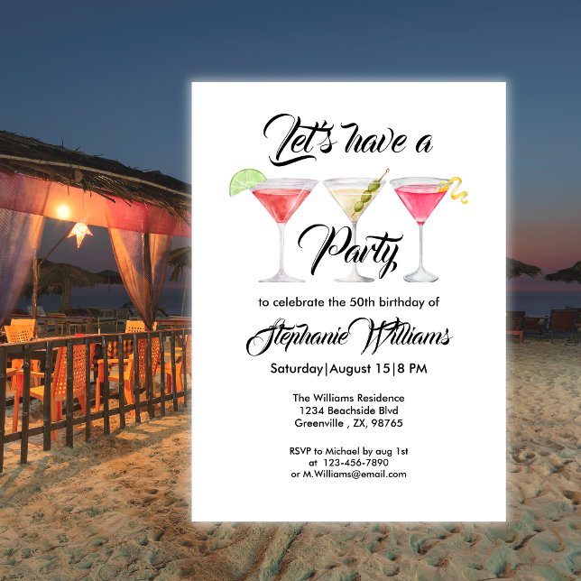 Women's cocktail summer 50th birthday party invitation (Creator Uploaded)