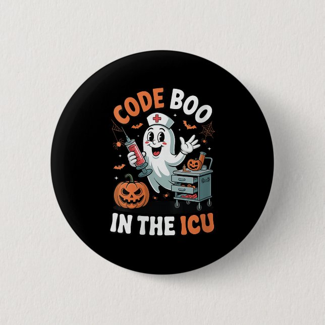 Womens Code Boo In The Icu Funny Medical Halloween 2 Inch Round Button (Front)
