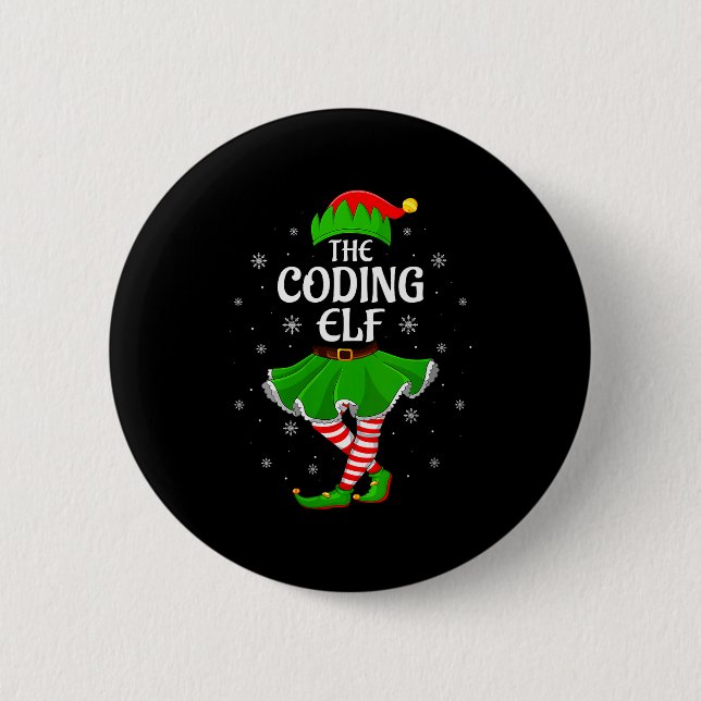 Womens Coding Elf Christmas Family Girls Women Elf 2 Inch Round Button (Front)