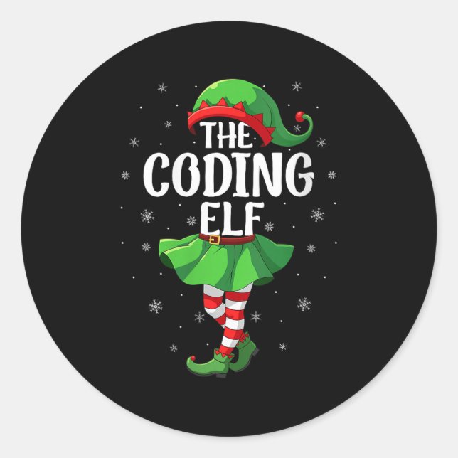 Womens Coding Elf Christmas Girls Women Elf Squad  Classic Round Sticker (Front)