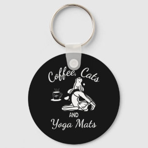 Womens Coffee Cats And Yoga Mats - Funny Nameowste Keychain
