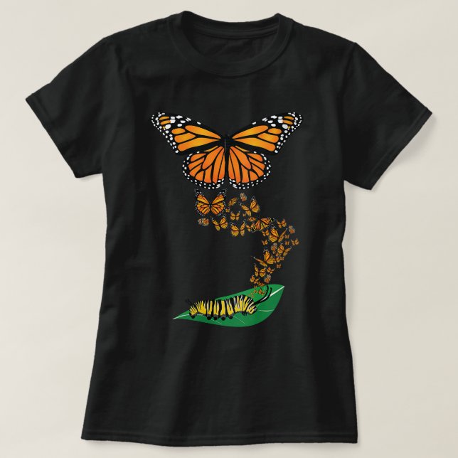 Womens Colourful Caterpillar To Monarch Butterfly  T-Shirt (Design Front)