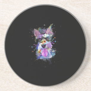 Womens Colourful Schnauzer Dog Design V-Neck Coaster