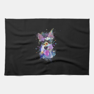 Womens Colourful Schnauzer Dog Design V-Neck Kitchen Towel