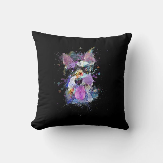 Womens Colourful Schnauzer Dog Design V-Neck Throw Pillow (Front)