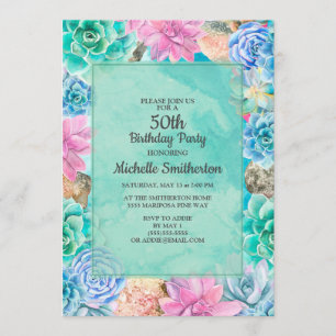 Women's Colourful Succulents Cactus 50th Birthday Invitation