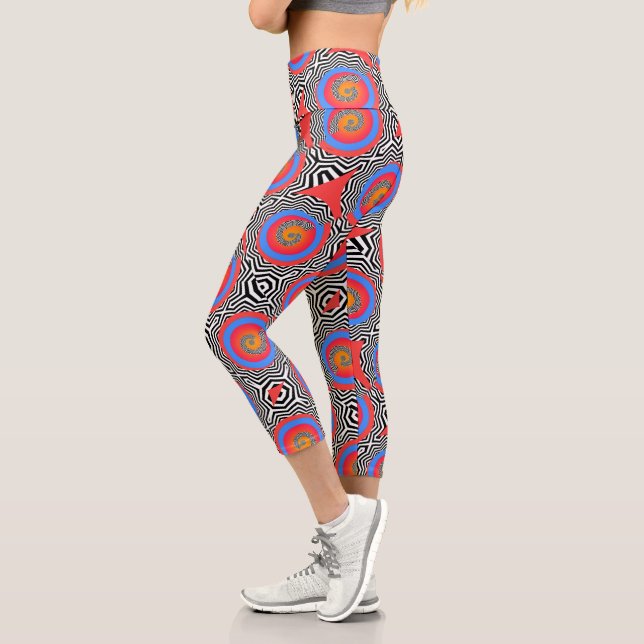 Women's Compression Fit High Waist Spiral Chevron Capri Leggings (Left)