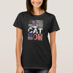 Womens Cool Cat Mom Usa Flag Patriotic Mothers Day T-Shirt