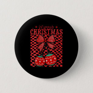 Womens Coquette Bow Christmas Cherries Merry Chris 2 Inch Round Button