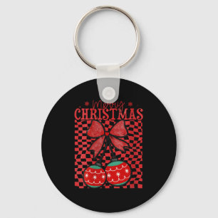 Womens Coquette Bow Christmas Cherries Merry Chris Keychain