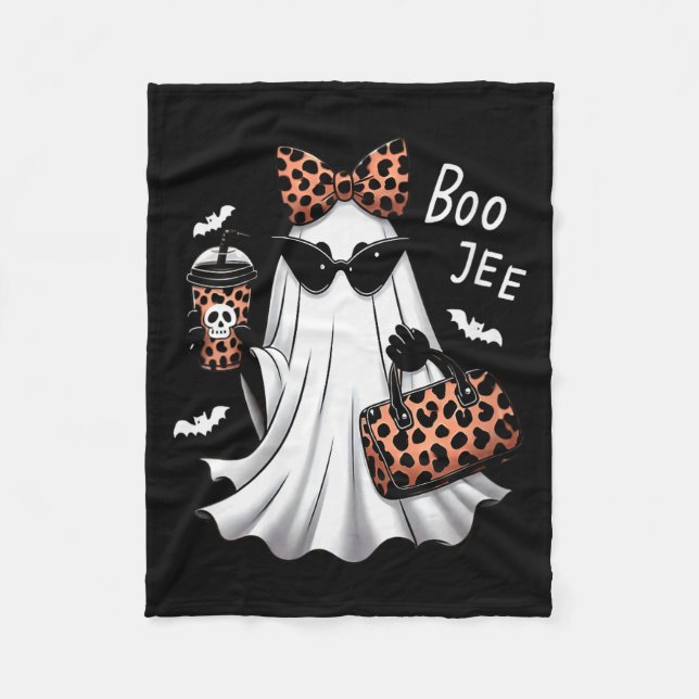 Womens Coquette Leopard Ghost Coffee Boo-jee Hallo Fleece Blanket (Front)