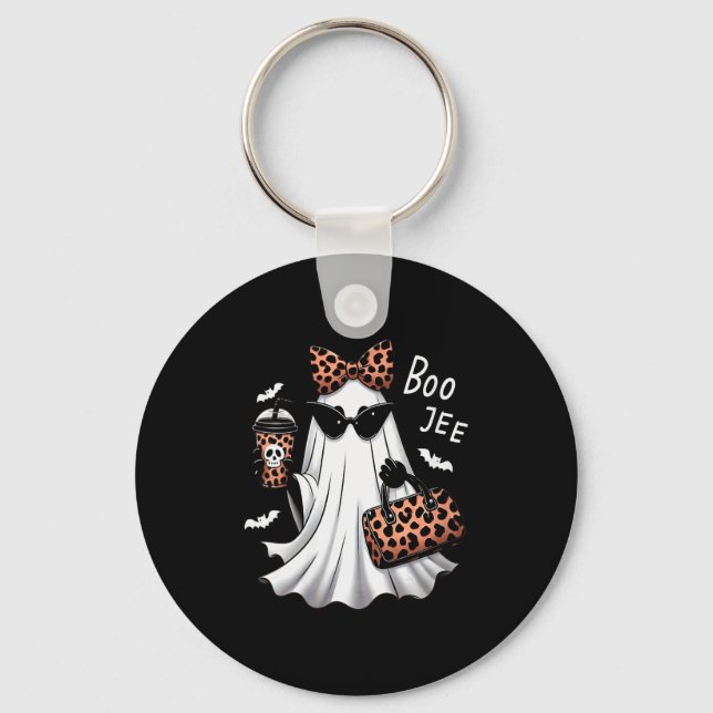 Womens Coquette Leopard Ghost Coffee Boo-jee Hallo Keychain (Front)