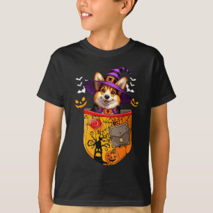 Womens Corgi As Witch In Poc Halloween Dog Owner T-Shirt