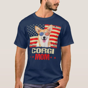 Womens Corgi Mom USA Flag Dog Lover Mothers Day T-Shirt