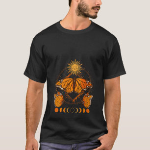 Womens Cosmic Monarch Butterfly Moon Phase Celesti T-Shirt