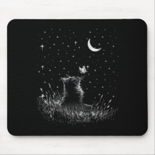 Womens Cottagecore Floral Butterfly Black Cat Mouse Pad