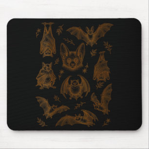Women's cottagecore vintage woodcut bats _ cute mouse pad