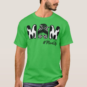 Womens Cow Mom Life Messy Bun Funny Mama Cow Farme T-Shirt