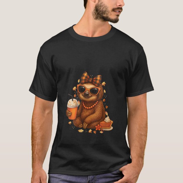 Womens Cozy Season Fall Lazy Sloth Bow Girls Autum T-Shirt (Front)