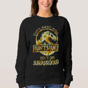 Womens Cute Auntsaurus Dinosaur Rex Sunflower Moth Sweatshirt