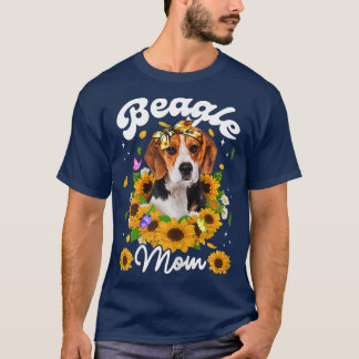 Womens Cute Beagle Dog Mom Sunflower Mothers Day  T-Shirt