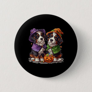 Womens Cute Bernese Mountain Dogs Witch Pumpkin 2 Inch Round Button
