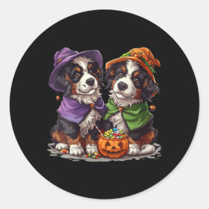 Womens Cute Bernese Mountain Dogs Witch Pumpkin Classic Round Sticker