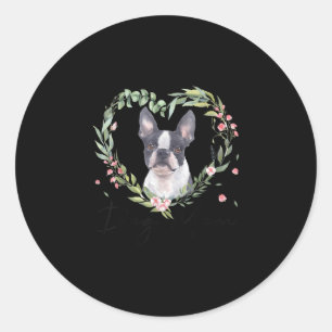 Womens Cute Boston Terrier Mom Flower Dog Lover Classic Round Sticker