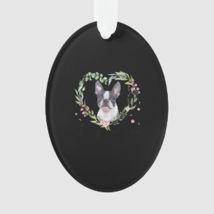 Womens Cute Boston Terrier Mom Flower Dog Lover Ornament
