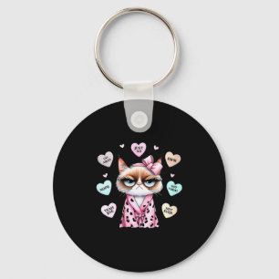Womens Cute Cat Conversation Heart Anti Valentines Keychain