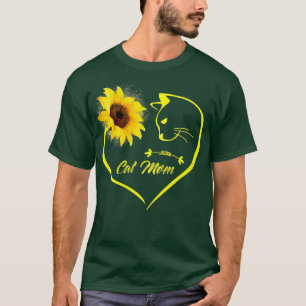Womens Cute Cat Mom Sunflower Heart Love Mothers D T-Shirt