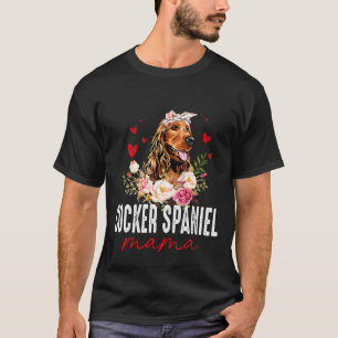 Womens Cute Cocker Spaniel Mom Flower Dog T-Shirt
